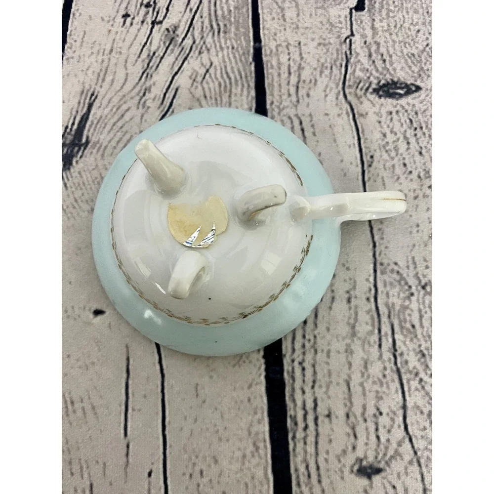 Vintage Hand Painted Rose Motif Japan Blue‎ Porcelain Teacup Gold Accents